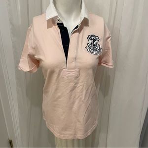 Woman’s Lauren jeans Company Ralph Lauren cotton pink polo shirt with emblem S/L